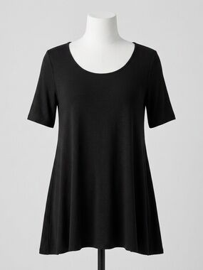 Edista Black Flowy Short Sleeve Tunic Top Size L Made in USA
